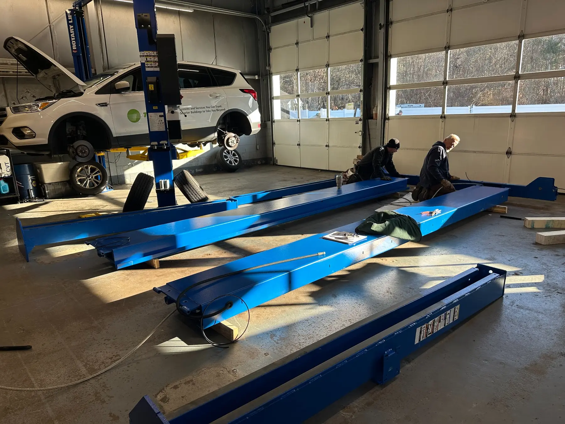 Alignment rack installed in a service bay
