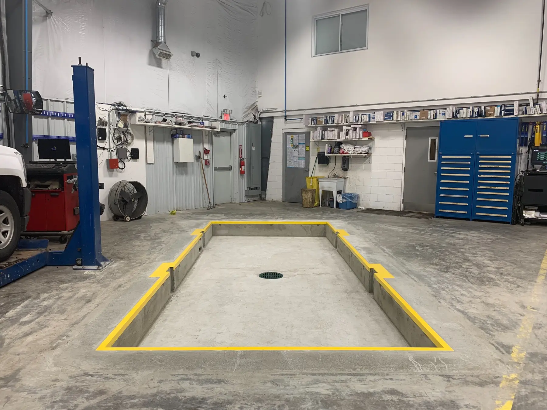 Finished equipment recess outlined in safety yellow